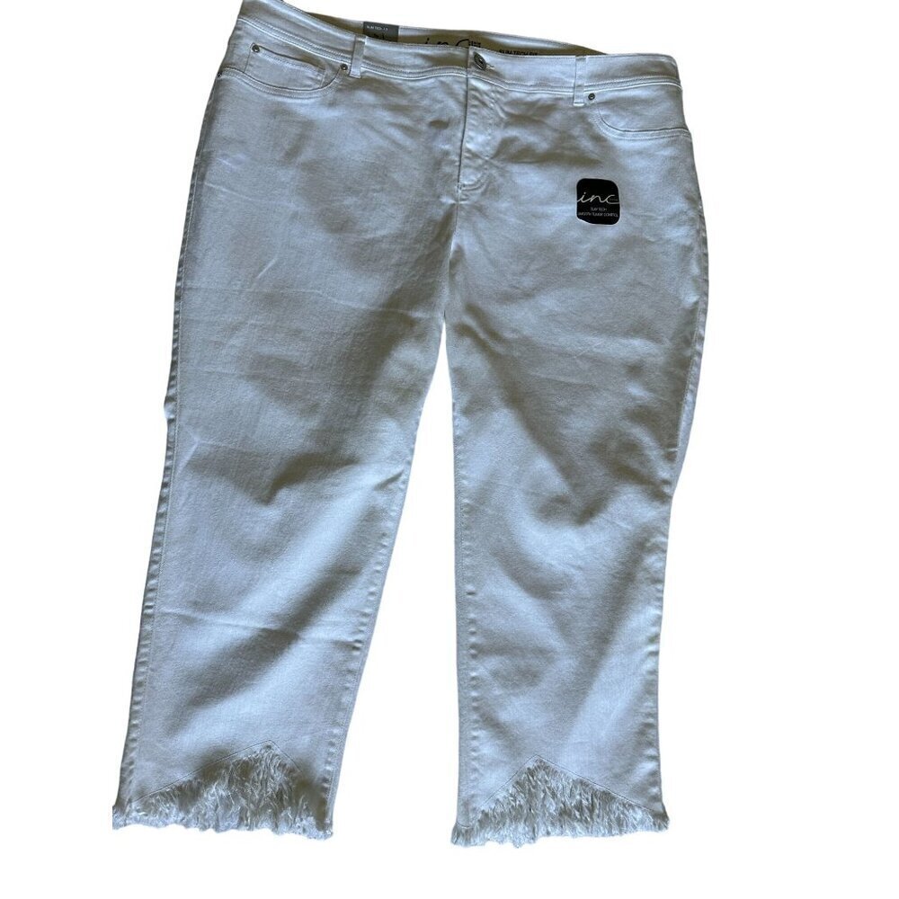 INC Women's Jeans 22W Slim Tech Fit White Fringe Hem Jeans Stretch NEW